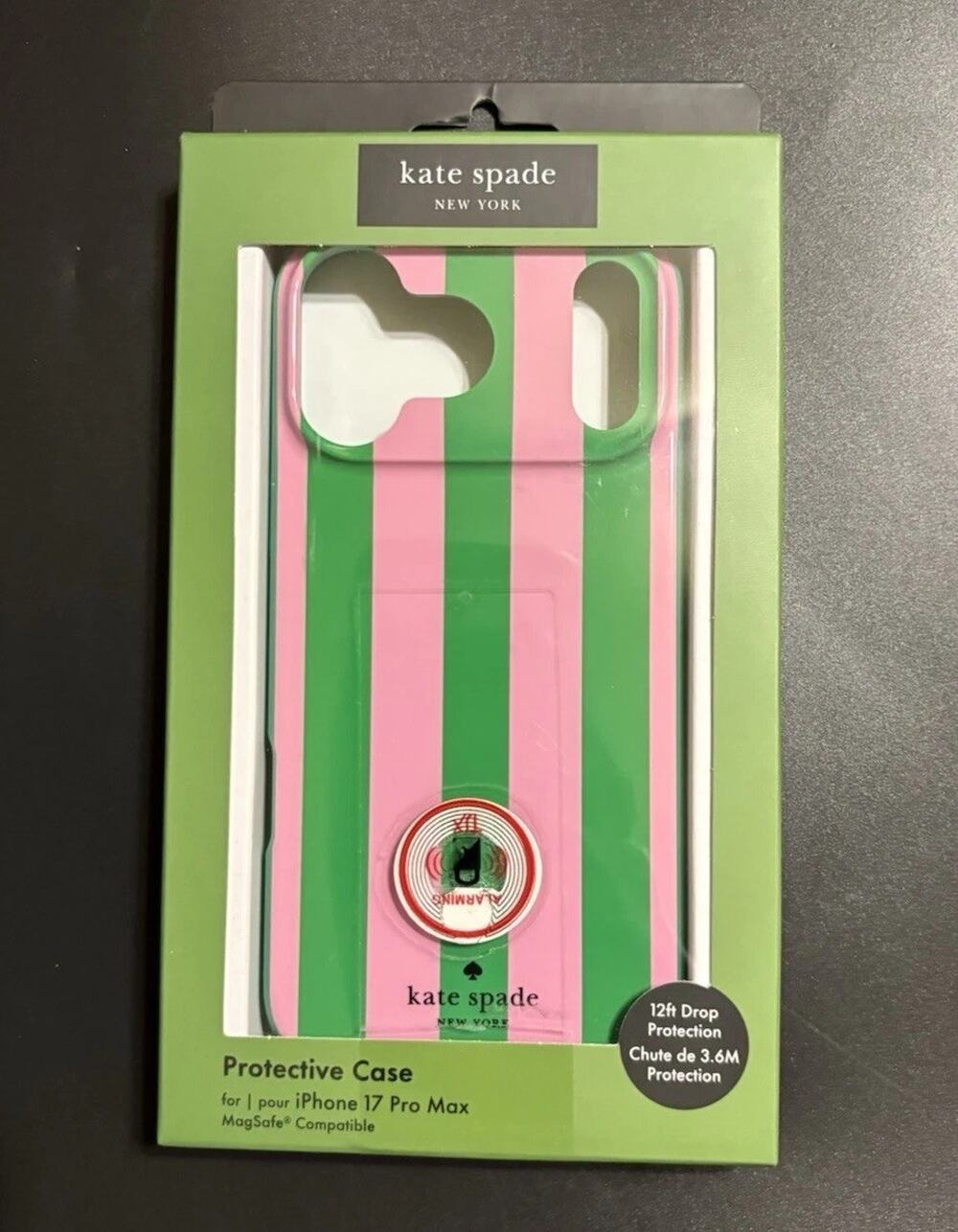 Kate Spade iPhone 17 Pro Max Case MagSafe Pink Green Candy Stripe NEW